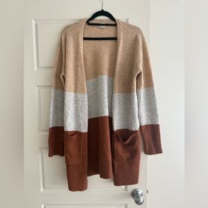 a new day Colorblock Open-Front Cardigan in Camel, Gray & Rust